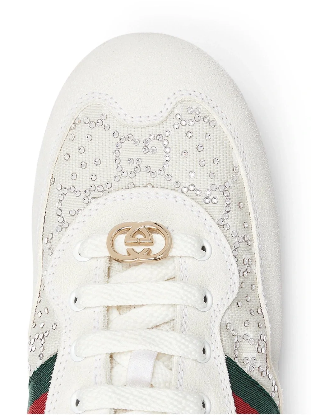 GUCCI GG Shift Crystal Suede & Canvas Sneaker Off White Size 40/9